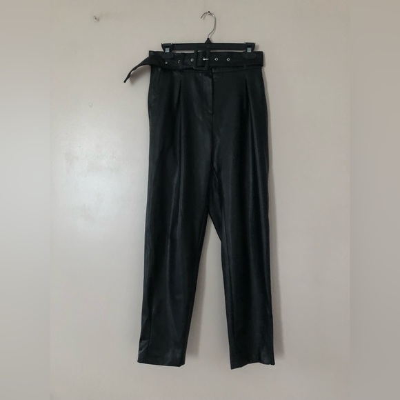 Halilu Faux Leather Pants size M Belted Zipper Elasticity Hight Waist - Picture 12 of 16